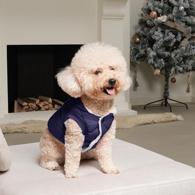 Vecomfy Fleece Lining Extra Warm Dog Hoodie in Winter for Small Dogs Jacket Puppy Coats with Hooded,Blue M