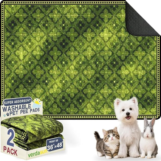 Washable Pee Pads for Dogs, Reusable Puppy Potty Training Pads, Ultra-Absorbent Thick Waterproof Leak-Proof Non-Slip Pads & Mat for Crate, Playpen, Floor, Whelping & Housebreaking , 2 Pack 36"x48"