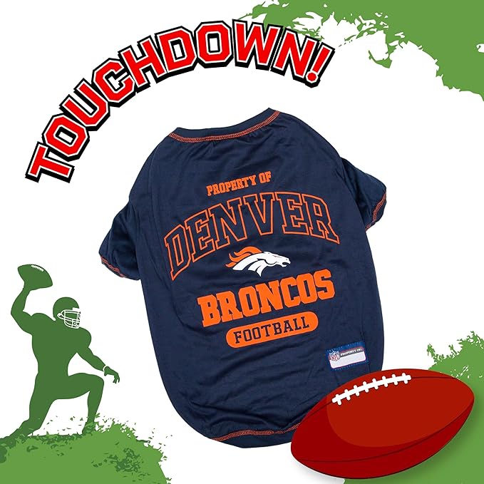 NFL Denver Broncos Dog T-Shirt for Pets, Size Medium. Officially Licensed Pet Shirt with Team Logo, Soft Stretchable Comfort Fit Apparel for Dogs & Cats