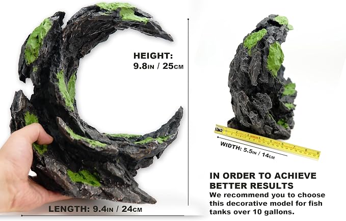 Allcolor Aquarium Rock Decor, Moon Valley Aquascape for 10+ Gallon Tanks | A moon-shaped rock arch creates an open centerpiece with room for fish to pass through.