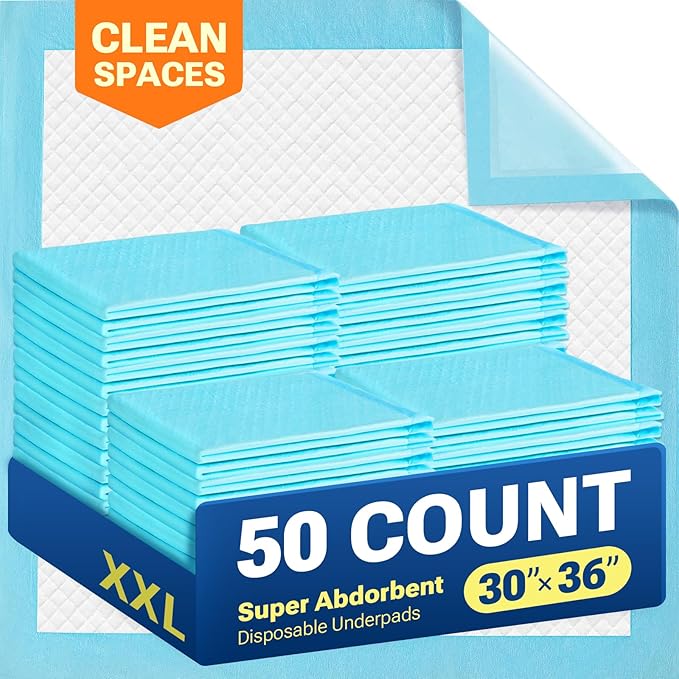 CLEAN SPACES 30" x 36" 100 Count Super Absorbency Disposable Bed Pads for Adults, Leakproof Quick Drying Underpads for Adults Baby Puppy, Incontinence Pads, Puppy Pad Dog Training Pee Pads
