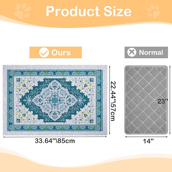 Glittme Cat Litter Mat with Non-Slip Bottom Litter Box Mat 33"X22" Litter Trapping Mat Easy to Clean Washable Cat Food Mat for Kitty,L