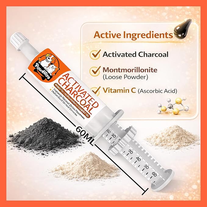 Activated Charcoal First Aid Kit -Emergency Support for Dogs, Cats & Puppies, Natural Charcoal Formula for Digestive Balance, Camping & Home Essential Oral Anti Diarrhea Digestive (60ml 1Tubes)