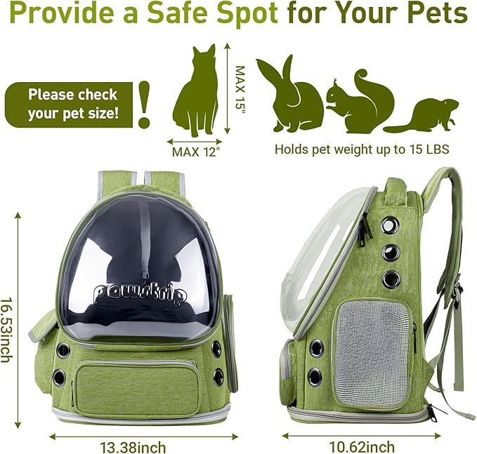 Pawstrip Cat Backpack Carrier with Large Space Bubble Window, Airline Approved Breathable Pet Carrier for Small Dogs Cats up to 15lbs, Foldable for Travel Hiking & Outdoor Use
