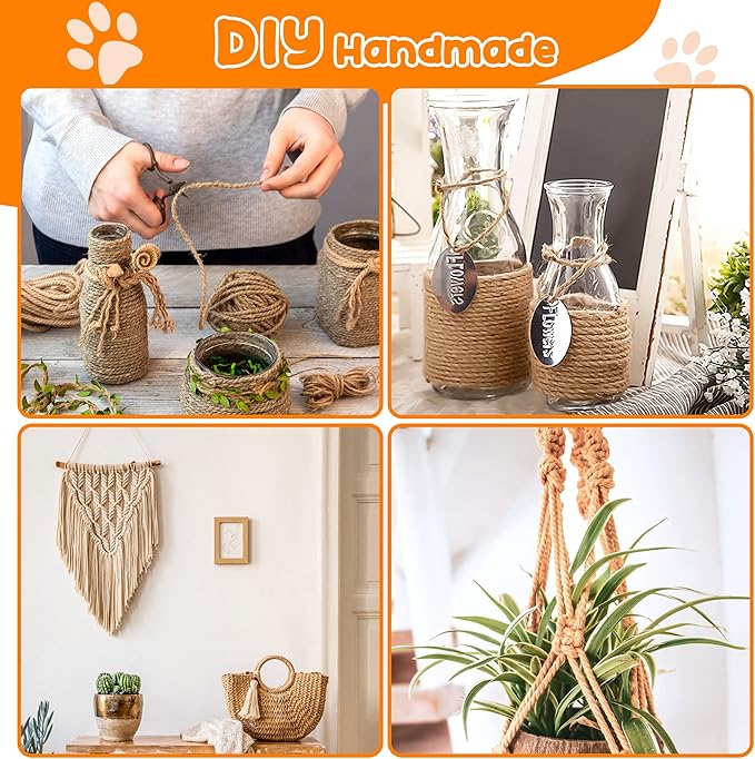 328FT/100M Cat Scratching Sisal Rope, 6mm 1/4 inch Thick Natural Jute Rope for Scratch Posts, Cat Trees, DIY Projects, Sisal Rope for Cat Scratcher with 2 Cat Mouse Toys (Natural, 328ft)
