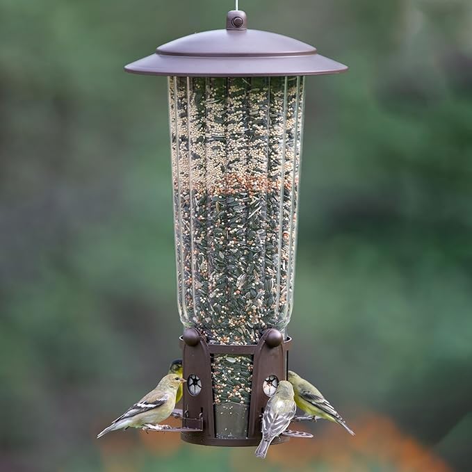 Perky-Pet 334-1SR Squirrel-Be-Gone Max Large Wild Bird Feeder with Flexports, Squirrel Proof Bird Feeder with Weight-Activated Perches - 4LB Seed Capacity