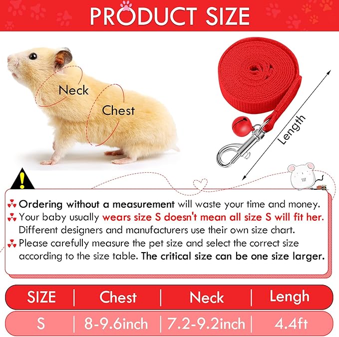 SATINIOR 2 Pieces Guinea Pig Bunny Harness Soft Mesh Hamster Rat Leash with Safe Bell, Ferret Pig Clothes and Leash Set for Hamster Ferrets Rats Bunny Guinea Chinchilla Teacup Chihuahua(S,Black, Red)