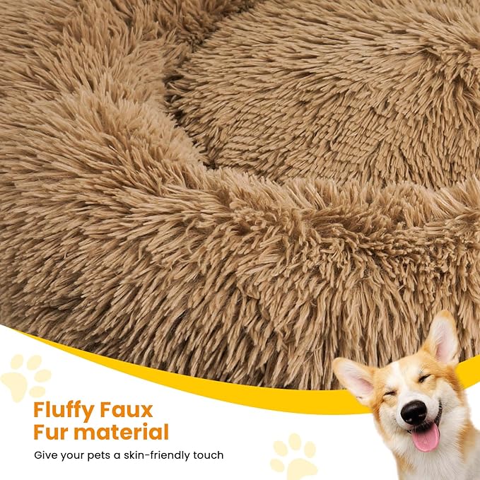 Calming Dog Bed Anti-Anxiety Donut Dog Beds for Small Medium Large Dogs,Washable Plush Fluffy Indoor Cat Kitten Round Cuddler Cushion (Brown, XX-Large)