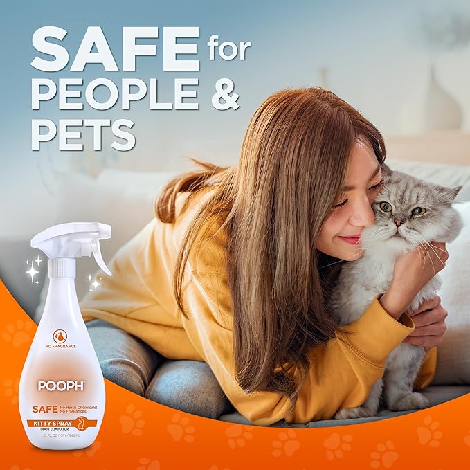 POOPH Kitty Odor Eliminator Spray 32oz Fragrance Free Cat Odor Remover for Urine Poop Pee Litter Box Deodorizer for Furniture Bedding and Carpet