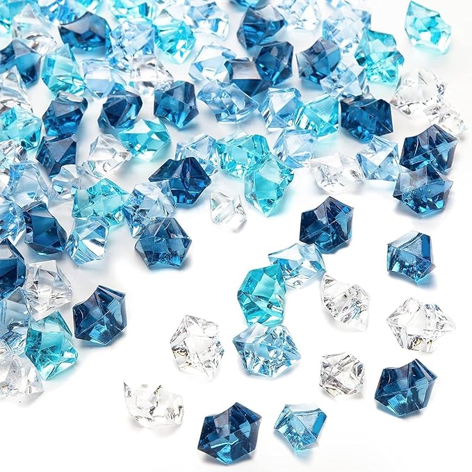 DomeStar 150 PCS Assorted Blue Fake Ice Rocks for Vase Fillers | Acrylic Crystals Gems Aquarium Gravels Small Rocks for Fish Tanks Decorations, Ocean Decor
