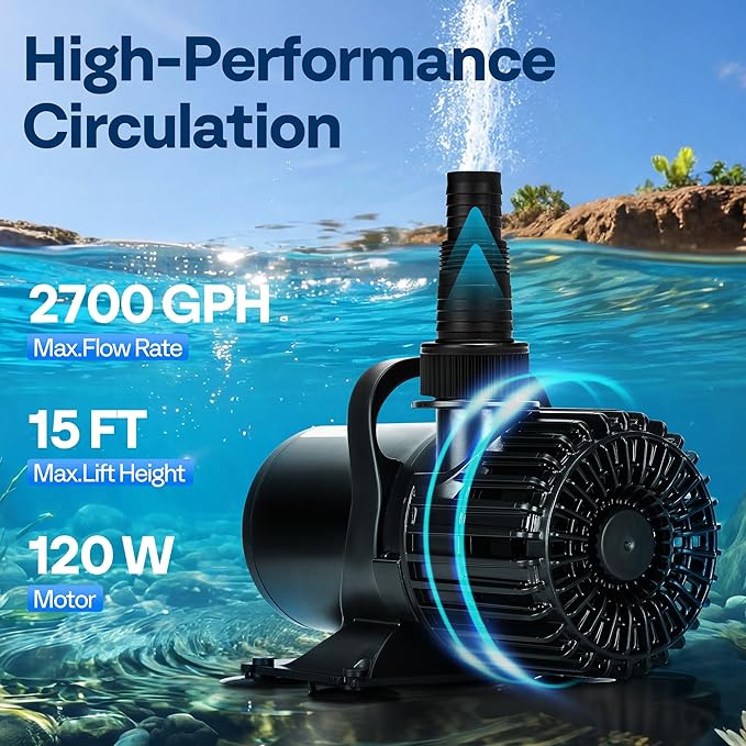 VIVOHOME Electric 120W 2700GPH Submersible Water Pump for Koi Pond Pool Waterfall Fountains Fish Tank and Aquarium