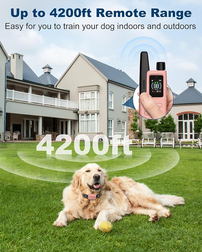 Jugbow Dog Shock Collar – 4200FT Range, IPX7 Waterproof, 4 Modes, Rechargeable, Fits All Breeds