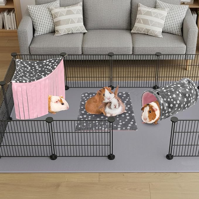 Guinea Pig Hideout, 3 Pack Soft Fleece Small Animal Tunnel Tube & Mat & Corner Hideout Cage Accessories for Guinea Pigs, Rabbit, Ferret, Chinchilla, Hedgehogs