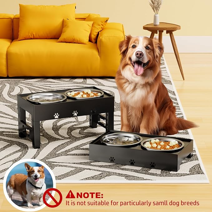 Elevated Dog Bowls with 2 Stainless Steel Bowls, 5-Height Adjustable Stand (3.1", 9" to 12"), for Improved Digestion & Neck Support, Easy Clean, Non-Slip Base Raised Feeder for Medium Large Dogs