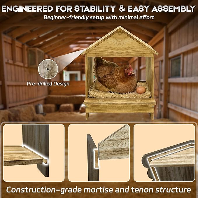 Gold Standard Chicken Nesting Box for Laying Eggs, 3 Pack Wooden Nesting Box for Chickens, Farm House Series Laying Boxes for Hens, Ducks and Birds