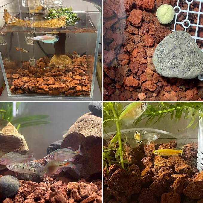 Tfwadmx 10 Pcs Aquarium Red Lava Rock Fish Tank Volcanic Pumice Stones for Shrimp Betta(1.18''-1.96'')