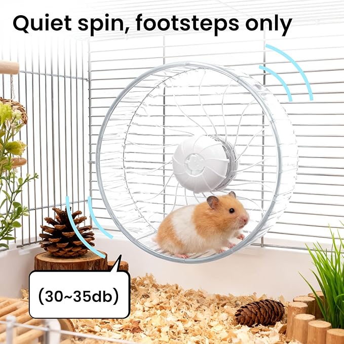 Silent Hamster Wheel, 10in Hamster Wheel No Stand, Double-Bearing Quiet Spinner for Syrian Hamsters, Hedgehogs, Mice & Small Pets, Clear