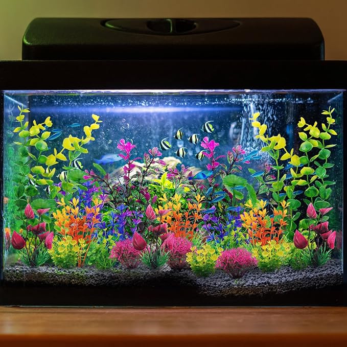 QUOZUO 25pcs Artificial Plant, Fish Tank Decorations Plants, Aquarium Decor, 6.5x4.7x1.5 inches, 1pc, Colorful, Plastic, Indoor, 25 Count