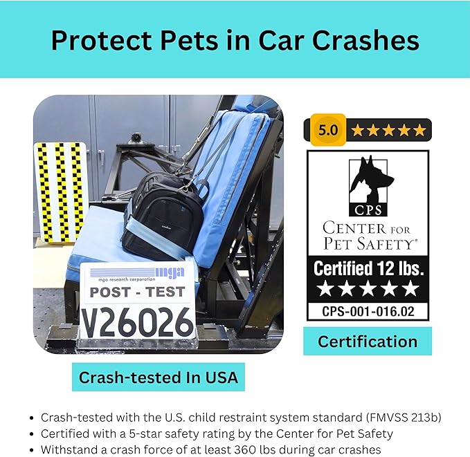 Crash-Tested Expandable Cat Carrier & Small Dog Car Seat - CPS Certified for Crash Protection & Safe Pet Travel.