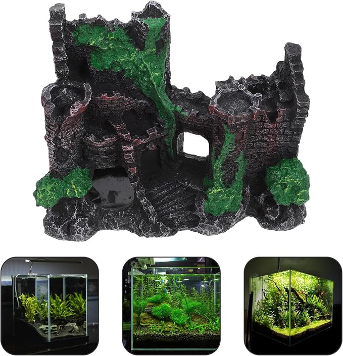 Aquarium Castle Decoration Resin Hideout for Fish Tanks Decorative Piece | Stone Cave House, Classical Beauty, Fine Craftsmanship, Versatile Compatibility