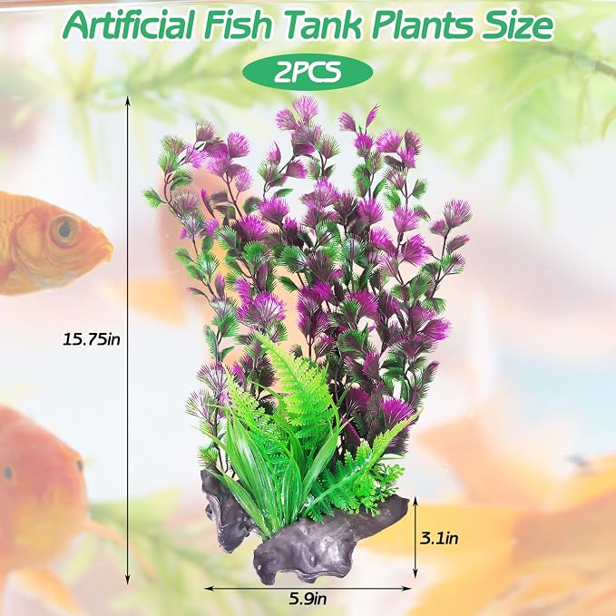 Hamiledyi Aquarium Plastic Plants Aquarium Decor Artificial Fish Tank Plants Lifelike Tall Fish Tank Decorations Aquarium Plant Suitable for Saltwater and Freshwater 15.7in 2pcs