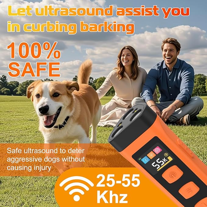 Dog Bark Deterrent Device, Ultrasonic Dog Trainer, Anti Barking Device with 65FT Range, Humane Bark Control for Dogs, 3 Training Modes, Works Indoors & Outdoors