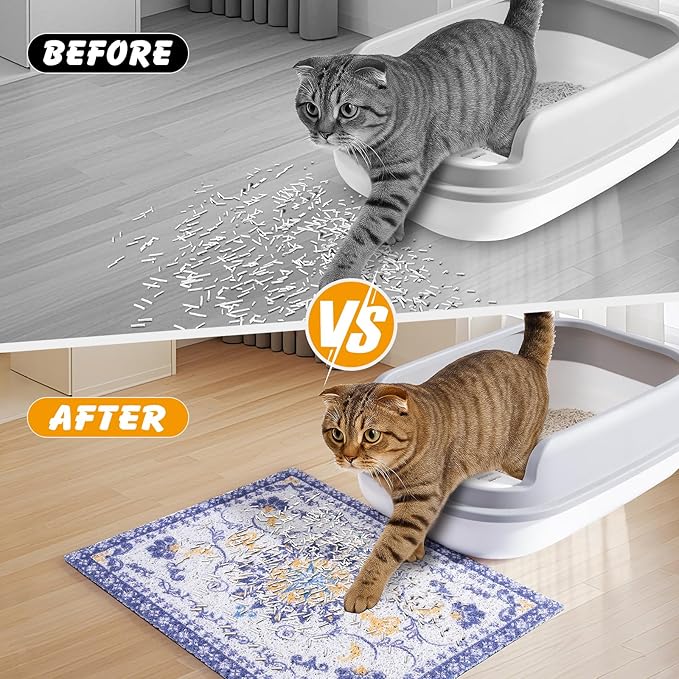 ondware Cat Litter Mat, 20x15 in Litters Box Mat Waterproof Non-Slip Easy to Clean Washable Trapping Mat for Kitty