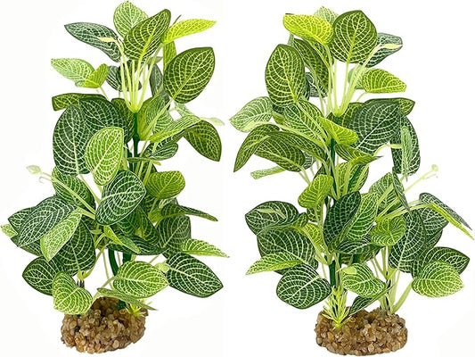 Silk Aquarium Plants (2-Pack) 9.8 Inch Artificial Plastic Fish Fish Habitat Decor, Small to Moderate Size Aquarium Decorations, Safe Green Plants for Freshwater Tanks