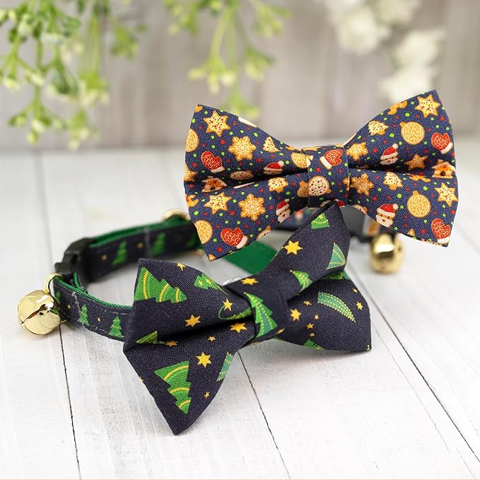 Ultra Joys Cat Collars with Bells - Breakaway & Bowtie Designs for Kittens & Cats - Christmas Tree Large
