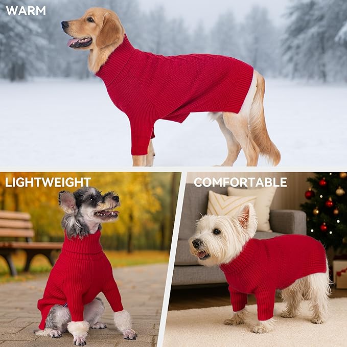 cyeollo Small Dog Christmas Sweater, Warm Turtleneck Sweaters for Small Girl, Knit Doggy Sweatshirt with Sleeves Fall Winter Pullover Cold Weather Dog Clothes for Indoor & Outdoor Wear, Red S
