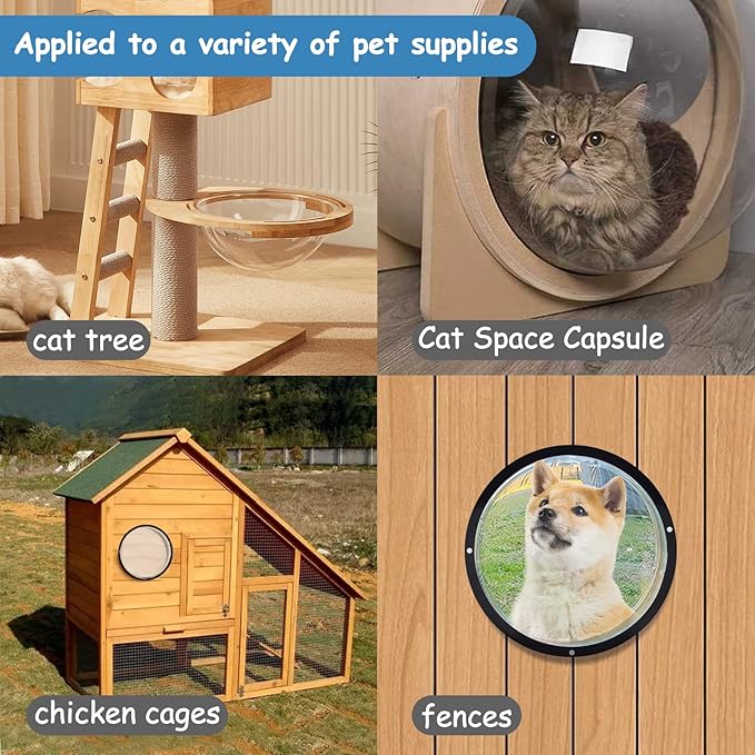HiCaptain Dog Fence Window with Cleaning Cloth, 12.5" Acrylic Dome Window Clear Window Bubble Great for Fences, Pets House, Cat Tree, Relieves Stress, Reduced Barking, Easy Installation (1 Pack)