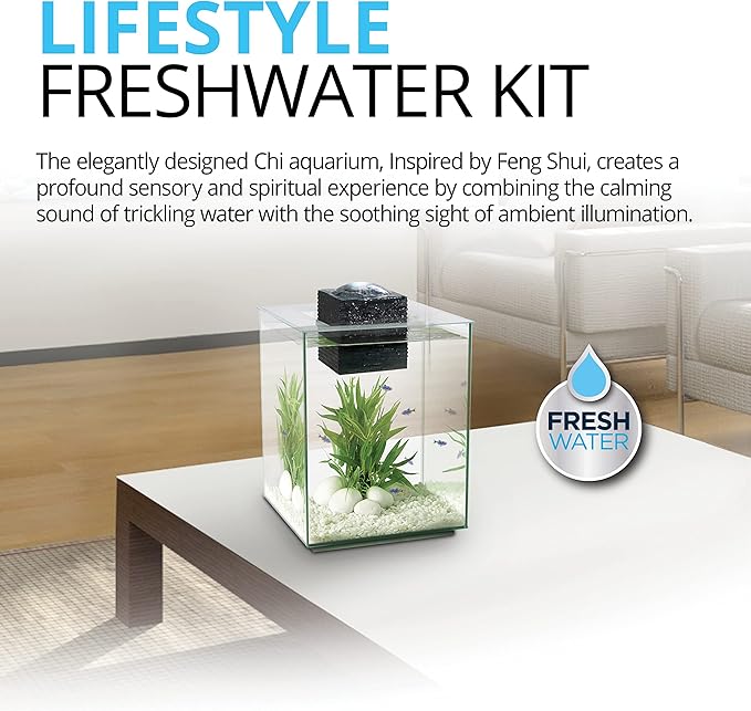 Fluval Chi II Series Aquarium Set, 5-Gallon - Aquarium Tank with Ambient LED Lighting, Flowing Water, and Elegant Design, White