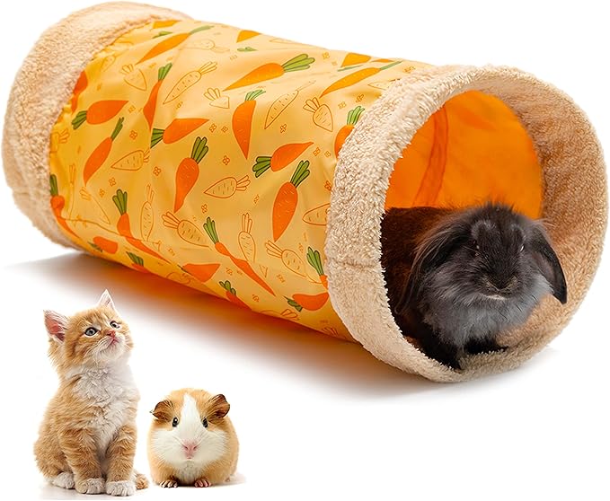 Rabbit Hideout Tunnel - Small Animal Tunnel Tube House Indoor for Bunny Guinea Pig Rat Hamster Ferret Chinchilla - Playing Sleeping Resting Soft Fleece Foldable Nest Habitat