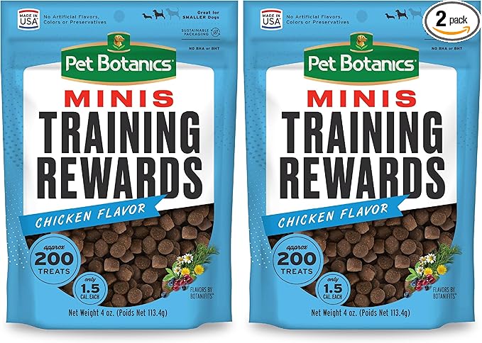 Pet Botanics 4 oz. Pouch Training Rewards Mini Soft & Chewy, Chicken Flavor, with 200 Treats Per Bag, The Choice of Top Trainers (Pack of 2)