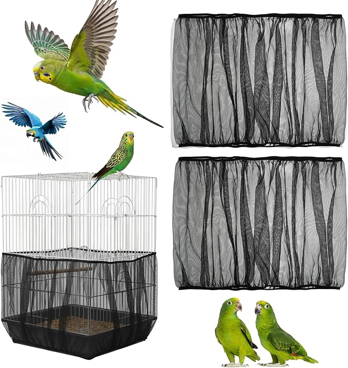 2-Pack Bird Cage Net,Adjustable Bird Cage Netting Seed Catcher,Birds Cages Seeds Catchers for Round & Square Large Cages, Fits Parakeets, Cockatiels & More