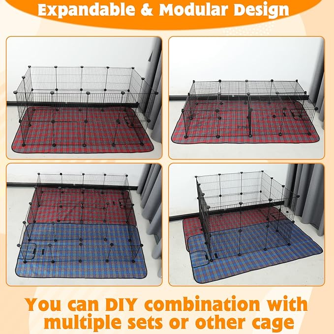 FHTONGE Extra Large Guinea Pig Cage Loft with 2 Waterproof Bedding, DIY Expandable Guinea Pig Playpen with Mat, Modular Small Animal Playpen with Mat for Rat Hamster Chinchilla Bunny (24x C&C Panels)