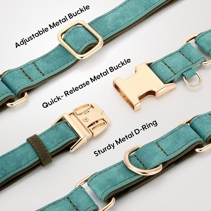 WHIPPY Vegan Leather Dog Collar No Slip Martingale Dog Collar with Quick Release Metal Buckle for Large Medium Small Dogs,Green