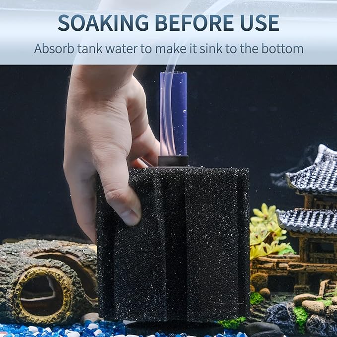 Pawfly Large Aquarium Bio Sponge Filter Quiet Fish Foam Filter with Airline Tubing Suction Cups Check Valve Connectors and Control Valve Accessories for Betta Fry Shrimp Fish Tank up to 60 Gallon