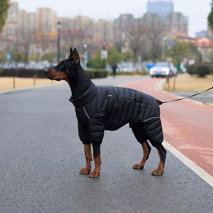 Lovelonglong Dog Coat - Warm Jacket, 4 Legs Covered Waterproof Windproof Reflective Dog Vest, Zippered Adjustable Outdoor Snow Jacket for Small to XXXL Dogs - Black