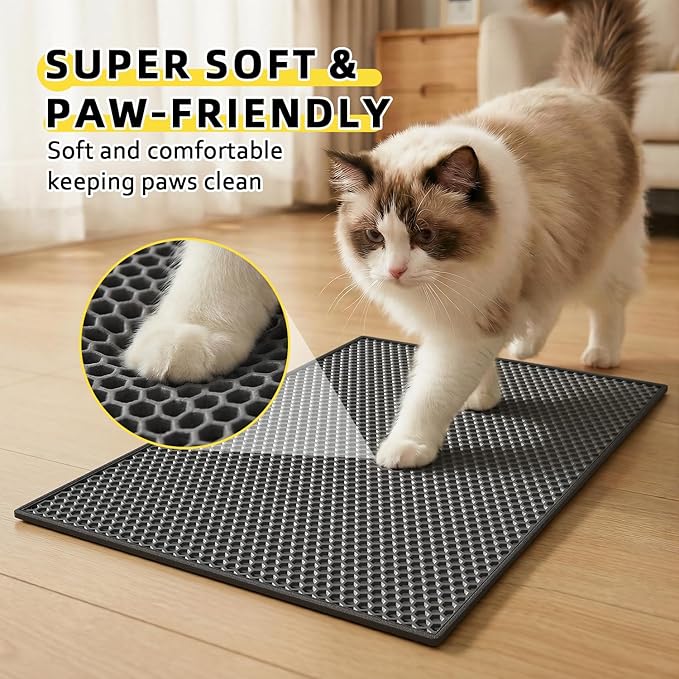 Cat Litter Mat, 15"X24" Small Double Layer Litter Trapping Mat, Waterproof/Urineproof, Easy to Clean Kitty Litter Mats for Floor, Scatter Control (Black-1Pack)