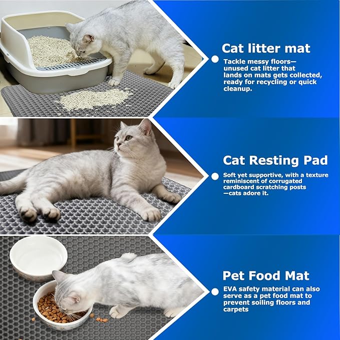 Cat Litter Box Mat Double Layer Trapping Mat Easy-Clean Waterproof Urine Proof(Gray 35x24in)