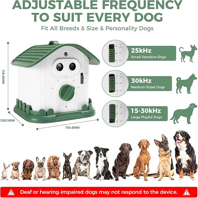 Adjustable Ultrasonic Dog Bark Deterrent Device with Smart Detection - Waterproof Pet Gentle Anti Barking Device for Dogs - Long-Range Indoor Outdoor Use - Portable Type-c Fast Charging