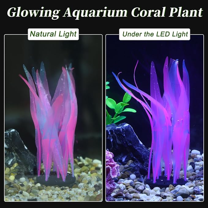 Aquarium Glowing Kelp Plant, Soft Silicone Glowing Decorations Pink 2pcs