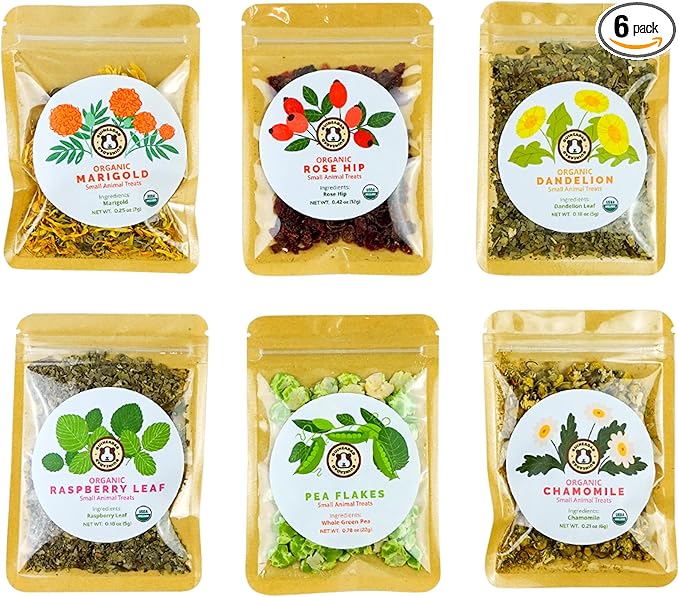 GuineaDad Organic Treat Sampler - Guinea Pig Herbal Treats - Guinea Pig Food in 6 Flavors - 6 Pack - Guinea Pig Treats Help with Bonding - High in Nutrition, No Preservatives, No Additives