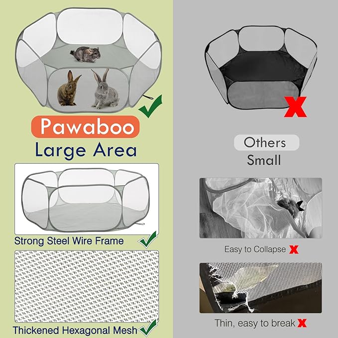 Pawaboo Small Animals Playpen, Waterproof Small Pet Cage Tent with Strong Steel Wire Frame, Portable Outdoor Yard Fence for Chick/Kitten/Puppy/Guinea Pig/Rabbits/Hamster/Chinchillas, Gray