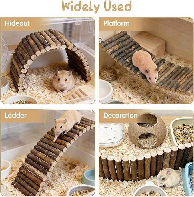 Hamiledyi Natural Wood Hamster Bridge, Bendable Climbing Ladder Small Animal Cage Accessories for Dwarf Hamster, Gerbils, Mice, Sugar Glider (15.7×5.9 in)