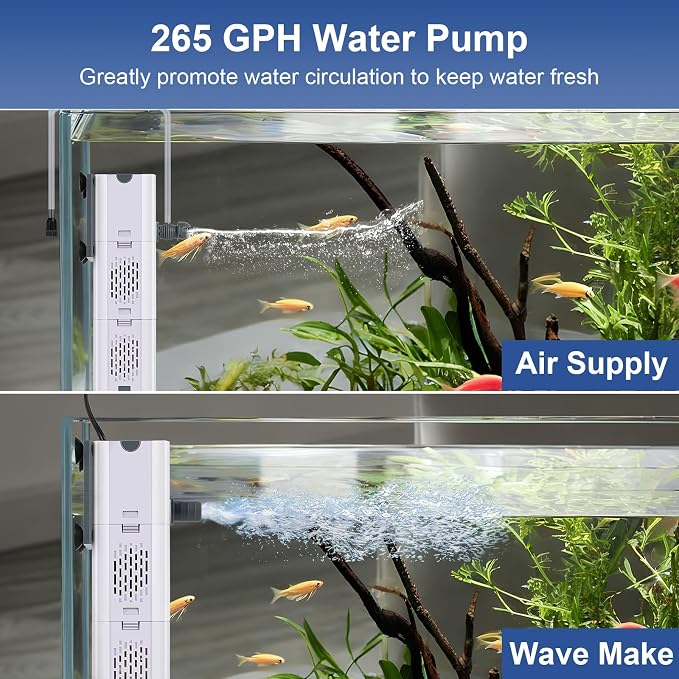 265 GPH 4-In-1 Aquarium Filter, 20-80 Gallon Fish Tank Filters (15 W) | Fish Filter, Filtration And Oxygenation, Filter for Fish Tank with Biochemical Cotton, Ceramic Beads, Turtle Tank Filter