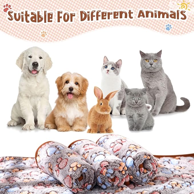 Tatuo 4 Pack Fleece Dog Blankets for Puppy Cats Multi-Size Sleep Mat for Pet Guinea Pig Soft Washable Warm Crate Bed Puppy Teething Toys Print Pattern Blanket Indoor(Black,24 x 47 Inch,Paw)
