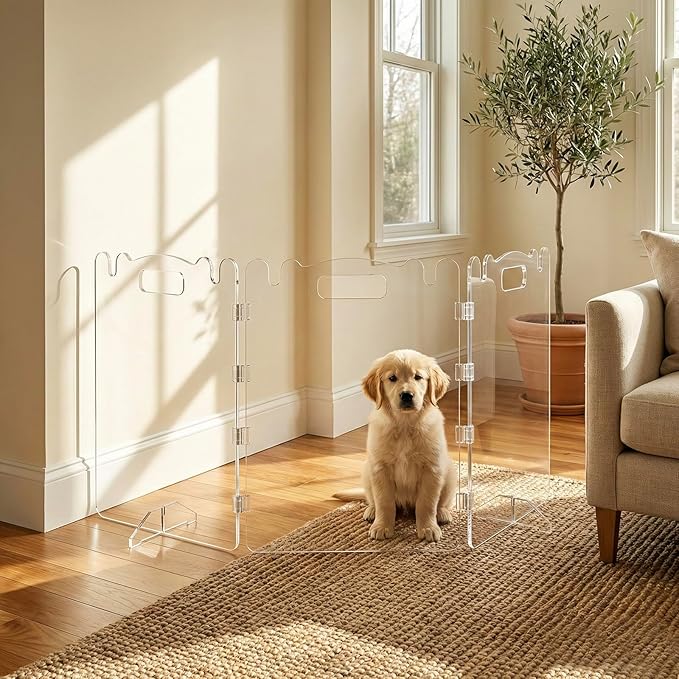 Acrylic Dog Gate, 31in Tall Freestanding Clear Pet Gate for Doorways, Transparent Clear Dog Gate Indoor for Large Openings & Stairs, Foldable Pet Gate for Dogs (6 Panel - 120'' W x 31'' H)