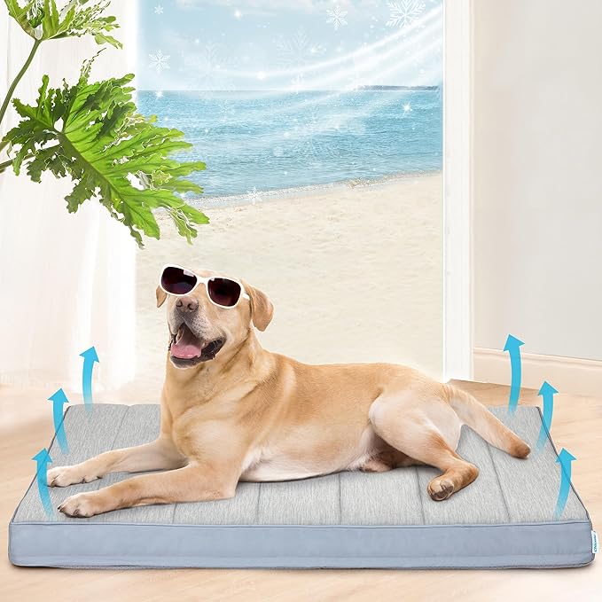 Cooling Dog Bed for X Large Dogs - Orthopedic Pet Beds with Memory Foam, QMAX>0.5, Waterproof Removable Washable Cover for Hot Weather, Gery, 41" L x 27" W x 3" H
